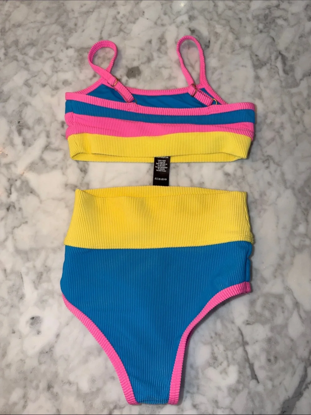 Beach Riot Girls' Colorblock Ribbed Bikini - Blue, Pink & Yellow 3/4Y